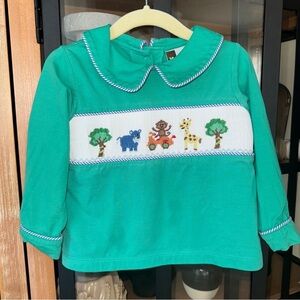 Banana Split Zoo Smocked shirt toddler boy giraffe long sleeve monkey animals